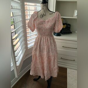 Boho Winners Brand Smoked Midi Floral Pink Dress Womens Size Large Brand New